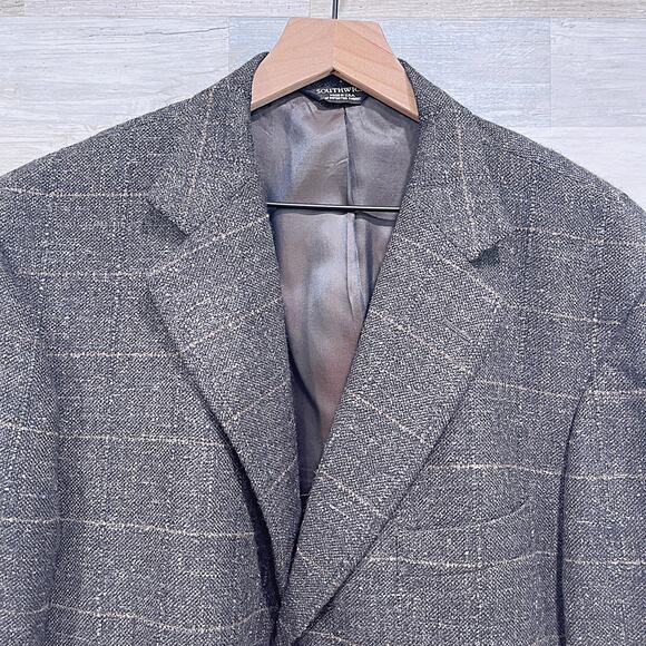 Southwick Tweed Wool Windowpane Check Sport Coat Brown Three Button Mens 44R - Picture 2 of 8